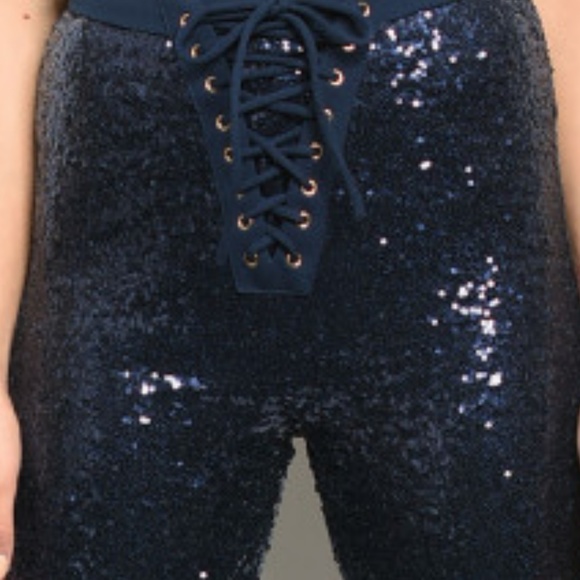 GLAM DOLLZ all over Sequin Party Pants - Navy Blue - Picture 4 of 4